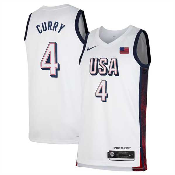 Mens USA Basketball #4 Stephen Curry White 2024 Swingman Stitched Jersey